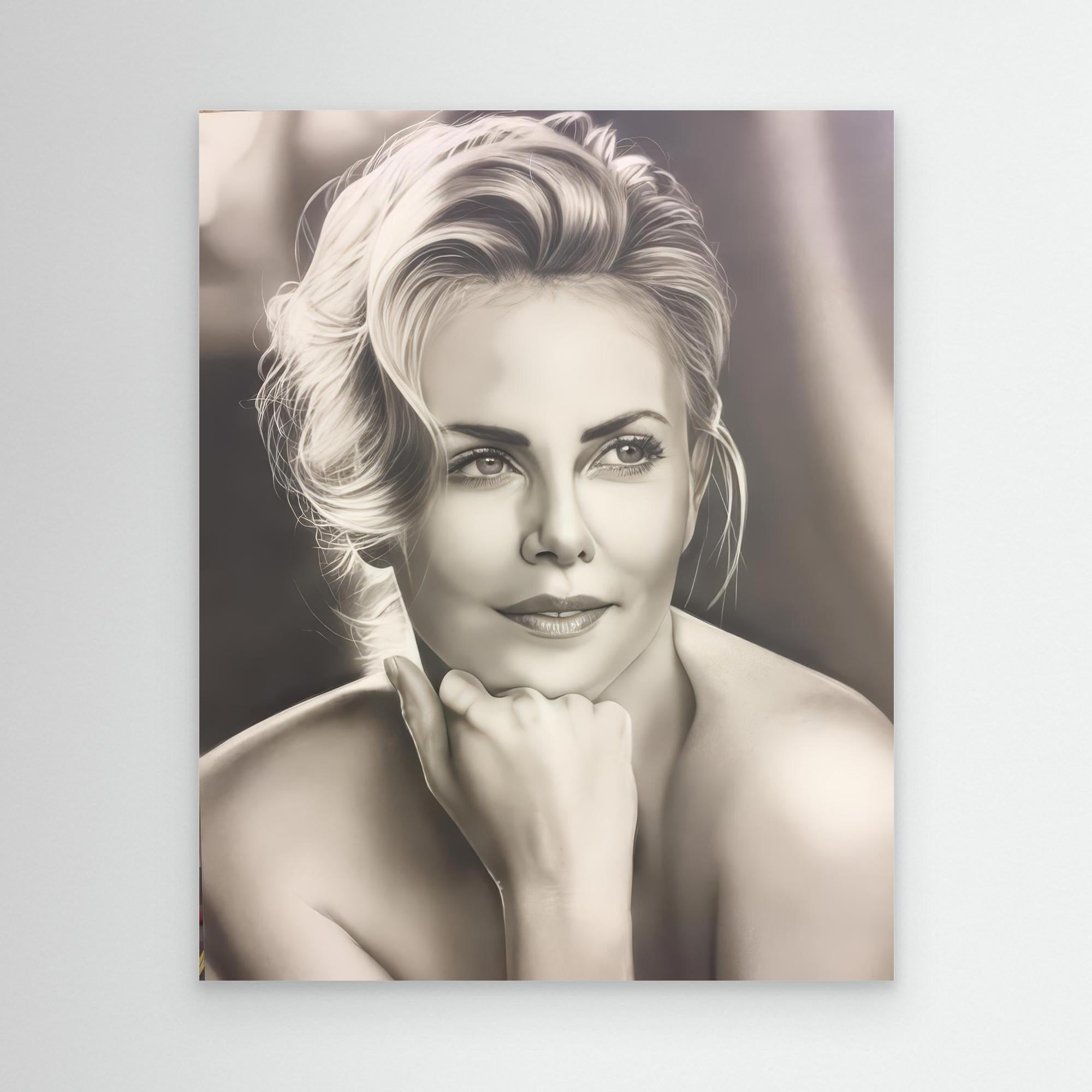 A Study in Monochrome: The Essence of Graceful Beauty - Charlize Theron Print