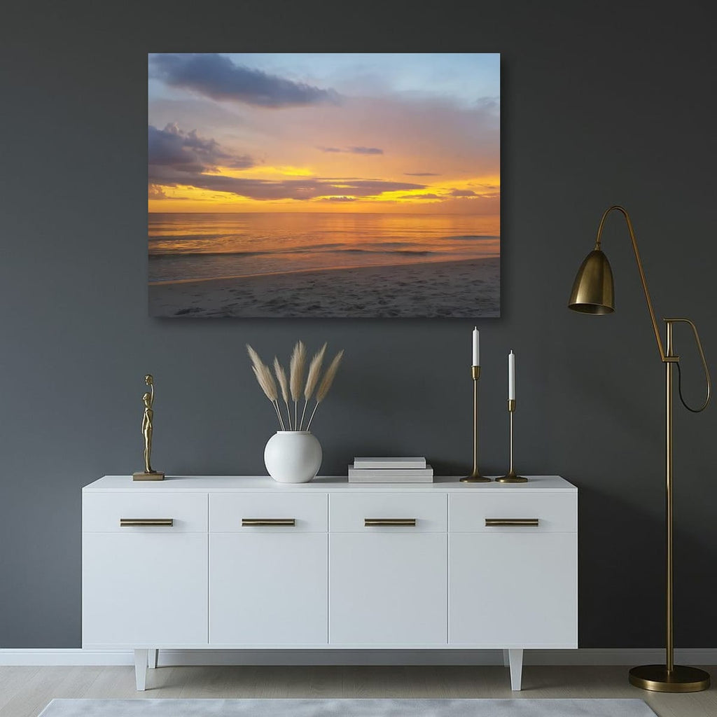 Peaceful Beach Scene with Sunset Reflection
