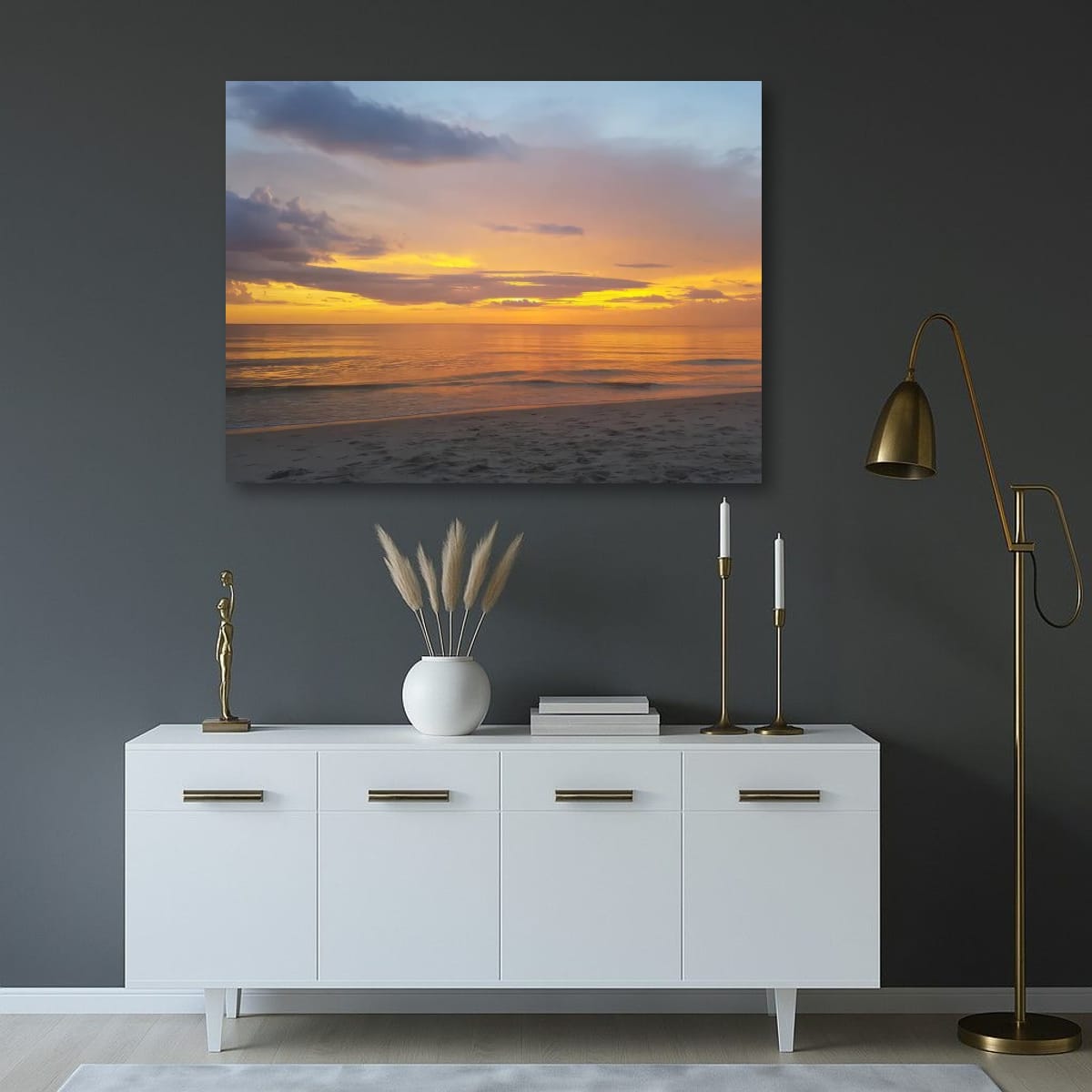 Peaceful Beach Scene with Sunset Reflection