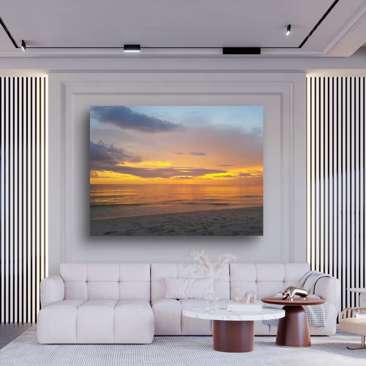 Peaceful Beach Scene with Sunset Reflection
