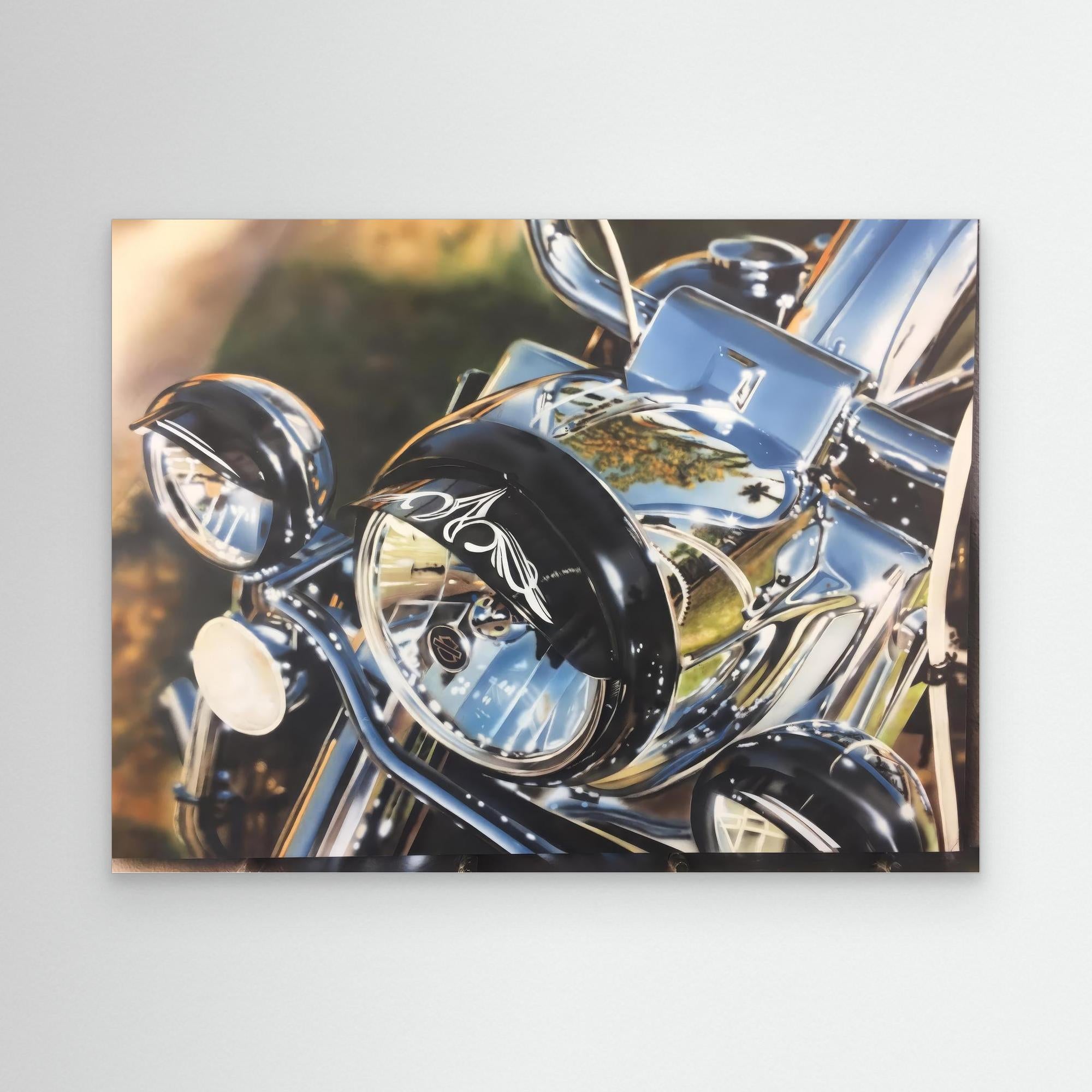 Vintage Motorcycle Art: Stunning Chrome Reflection Artwor