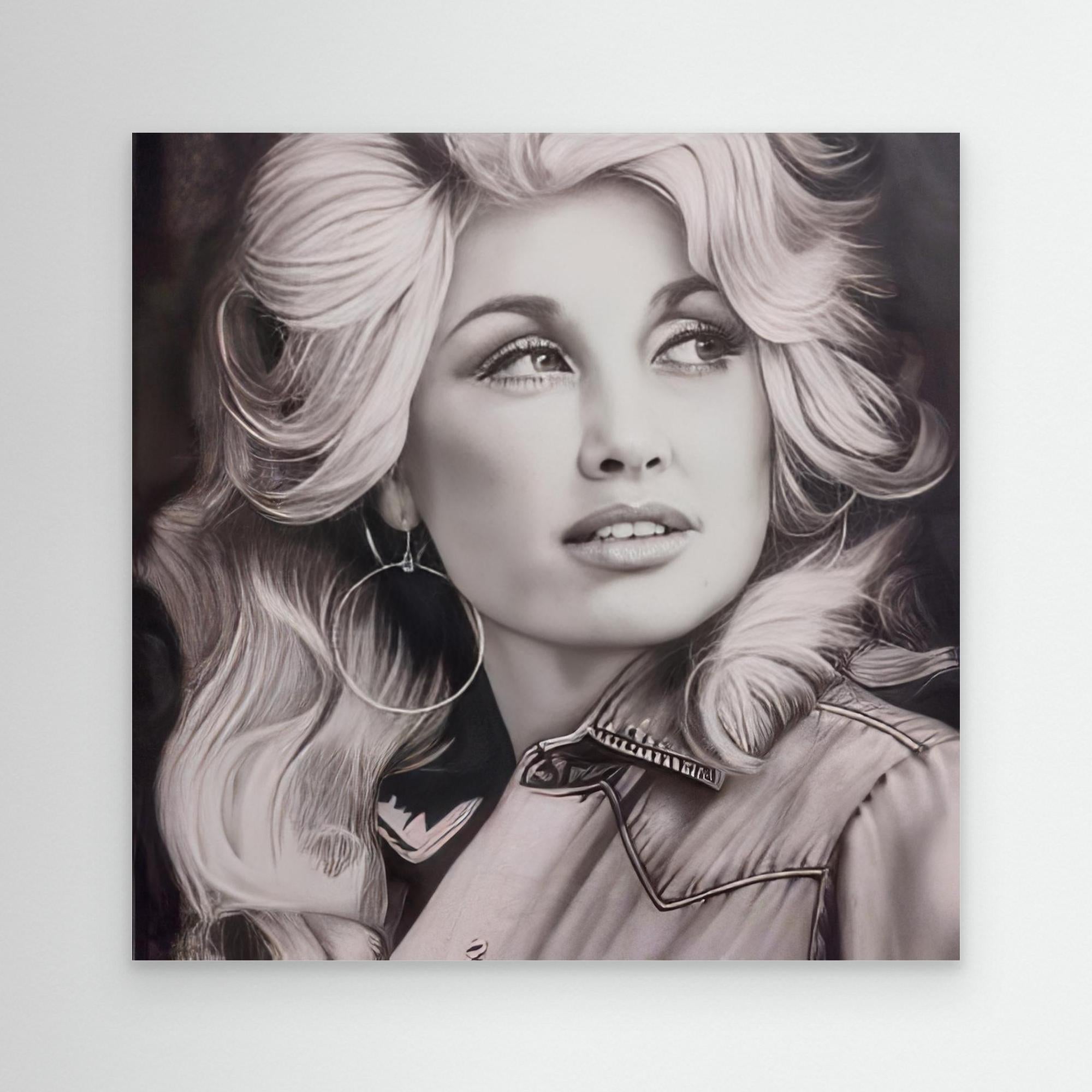 Reflections of Beauty: An Elegant Monochrome Portrait - Dolly Parton Print