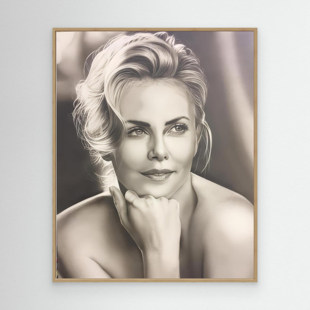 A Study in Monochrome: The Essence of Graceful Beauty - Charlize Theron Print