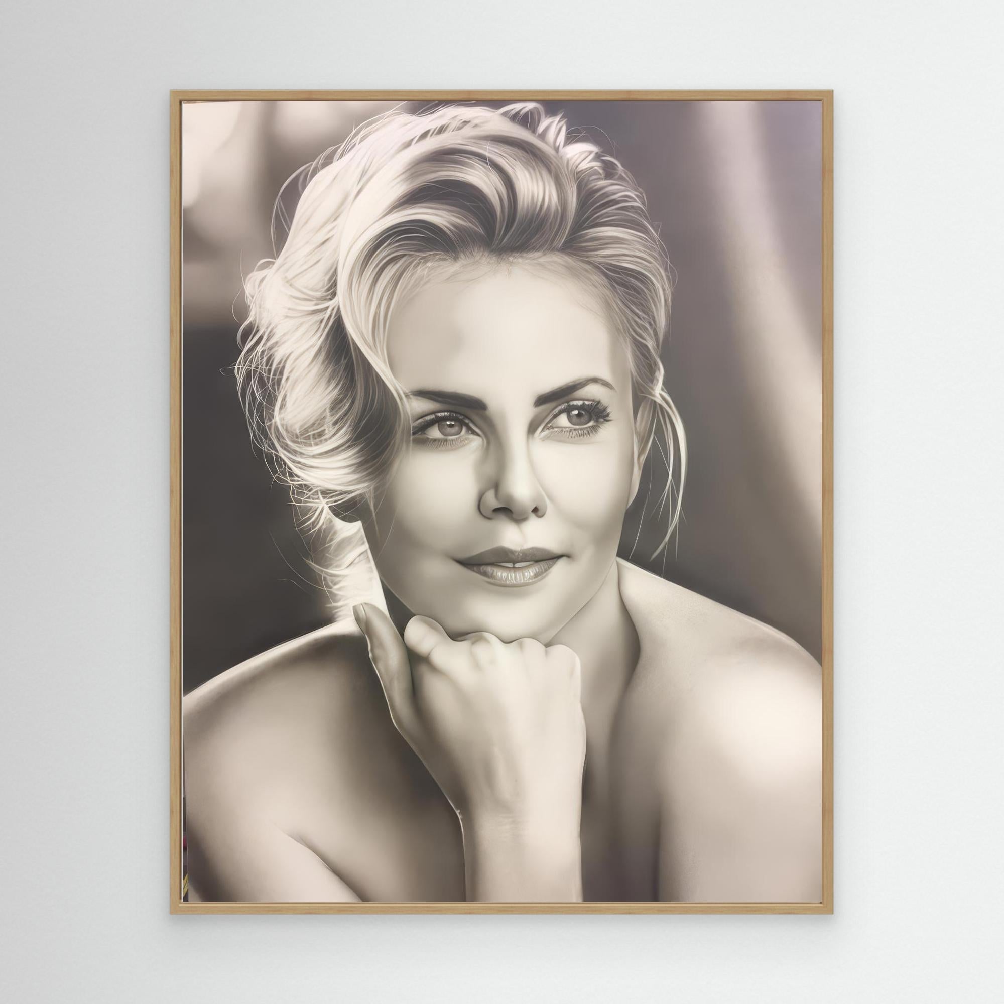 A Study in Monochrome: The Essence of Graceful Beauty - Charlize Theron Print