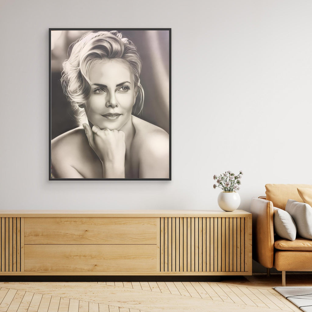 A Study in Monochrome: The Essence of Graceful Beauty - Charlize Theron Print