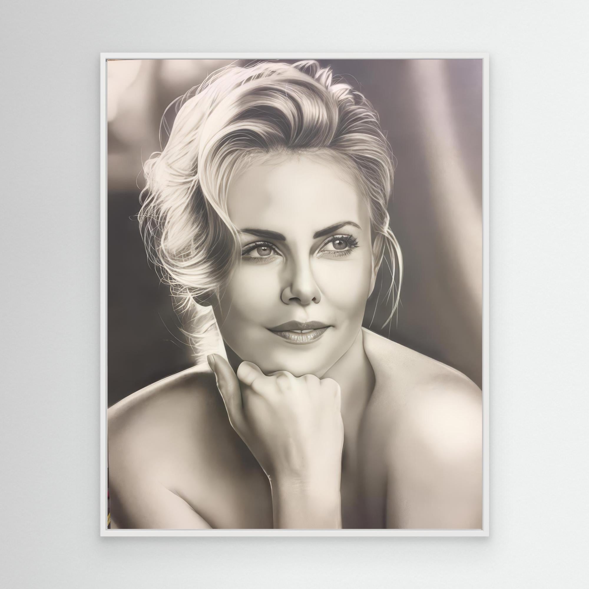 A Study in Monochrome: The Essence of Graceful Beauty - Charlize Theron Print
