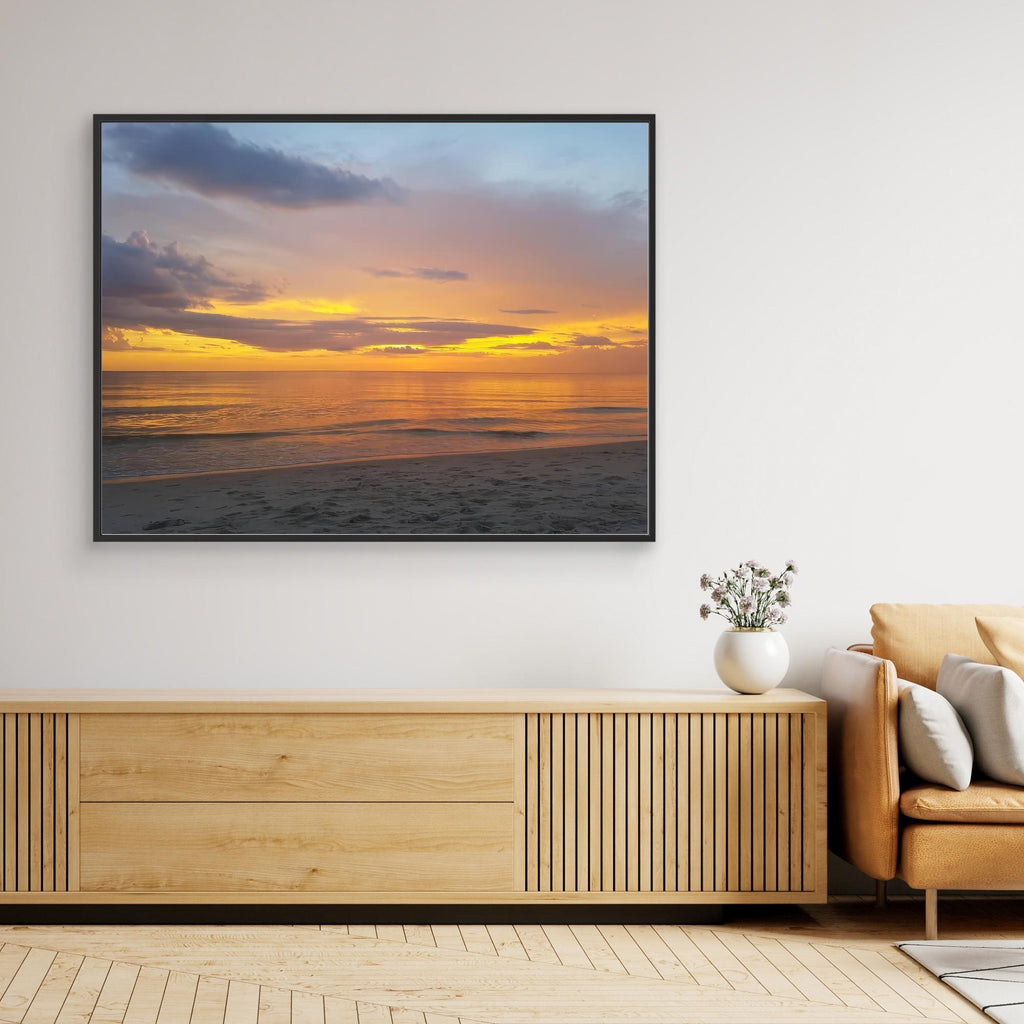 Peaceful Beach Scene with Sunset Reflection