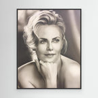 A Study in Monochrome: The Essence of Graceful Beauty - Charlize Theron Print