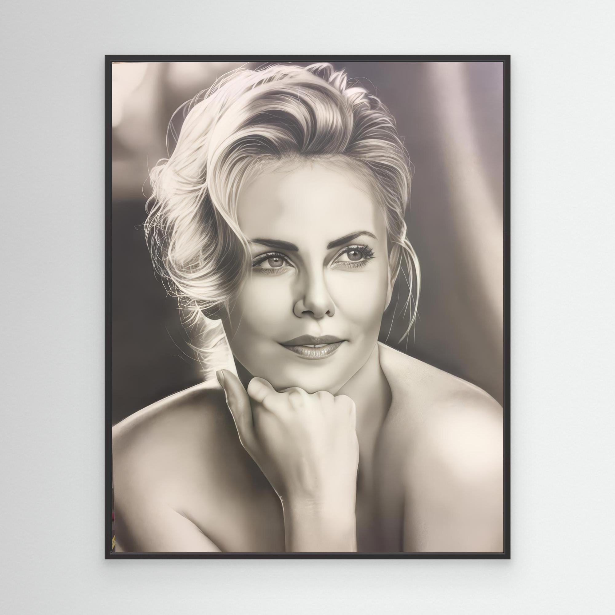 A Study in Monochrome: The Essence of Graceful Beauty - Charlize Theron Print
