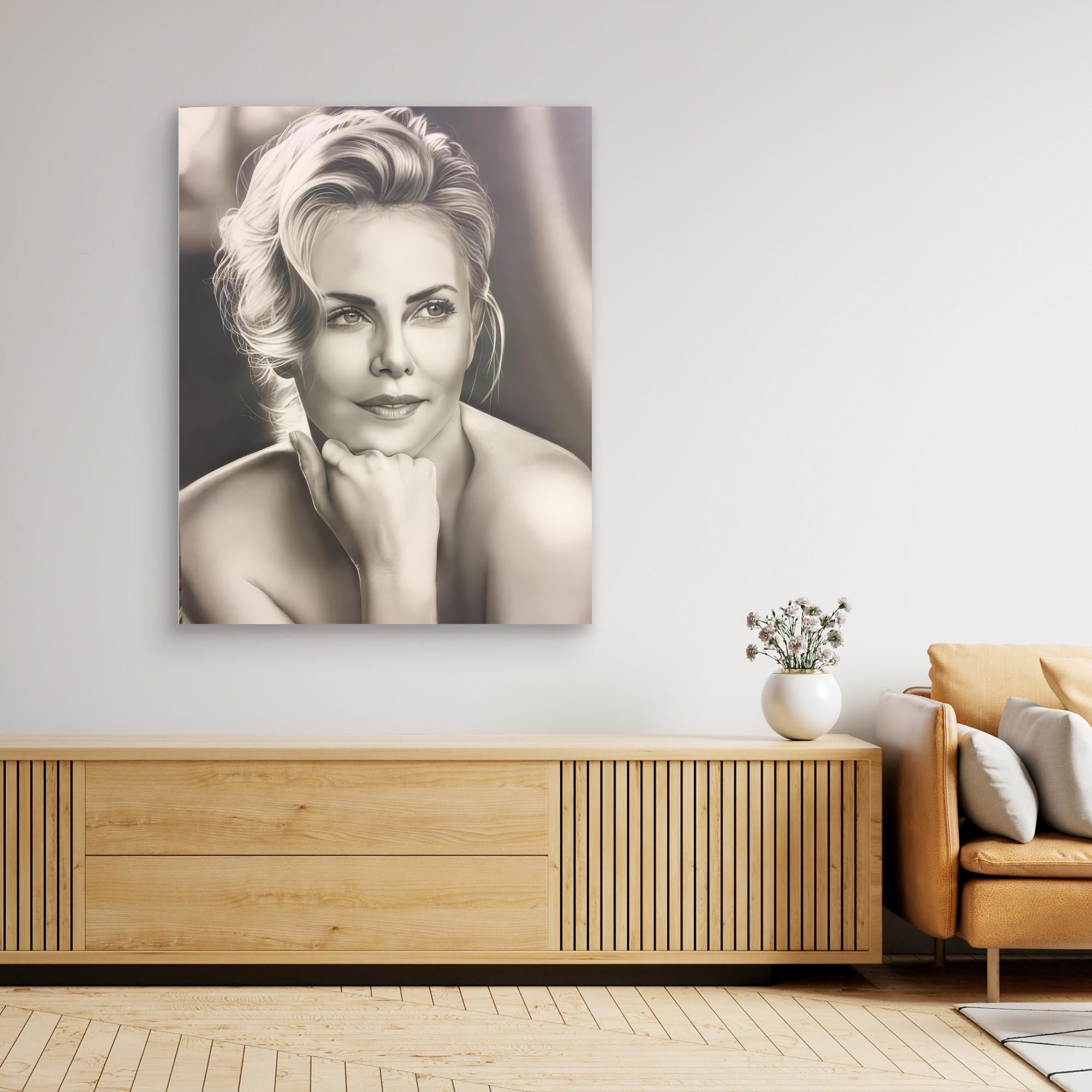 A Study in Monochrome: The Essence of Graceful Beauty - Charlize Theron Print